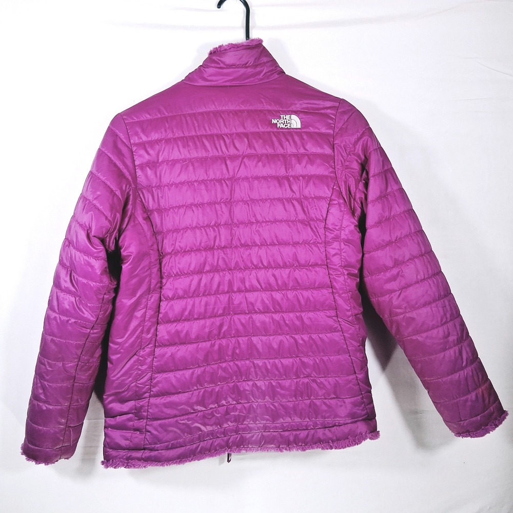 The North Face Girls Mossbud Swirl Reversible Jacket Purple XL 18 Quilted Fleece - Picture 6 of 14